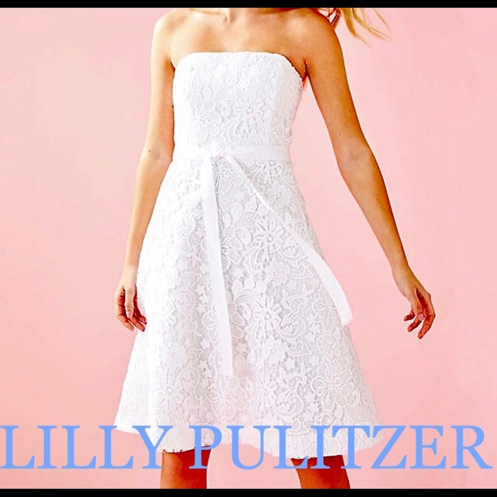 LILLY PULITZER Sienna white lace strapless dress